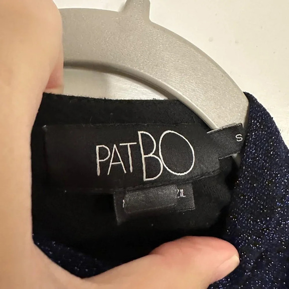 PatBO Lurex Super Puff Sleeve Top Navy Glitter Size Small Turtleneck Blue - Picture 6 of 7